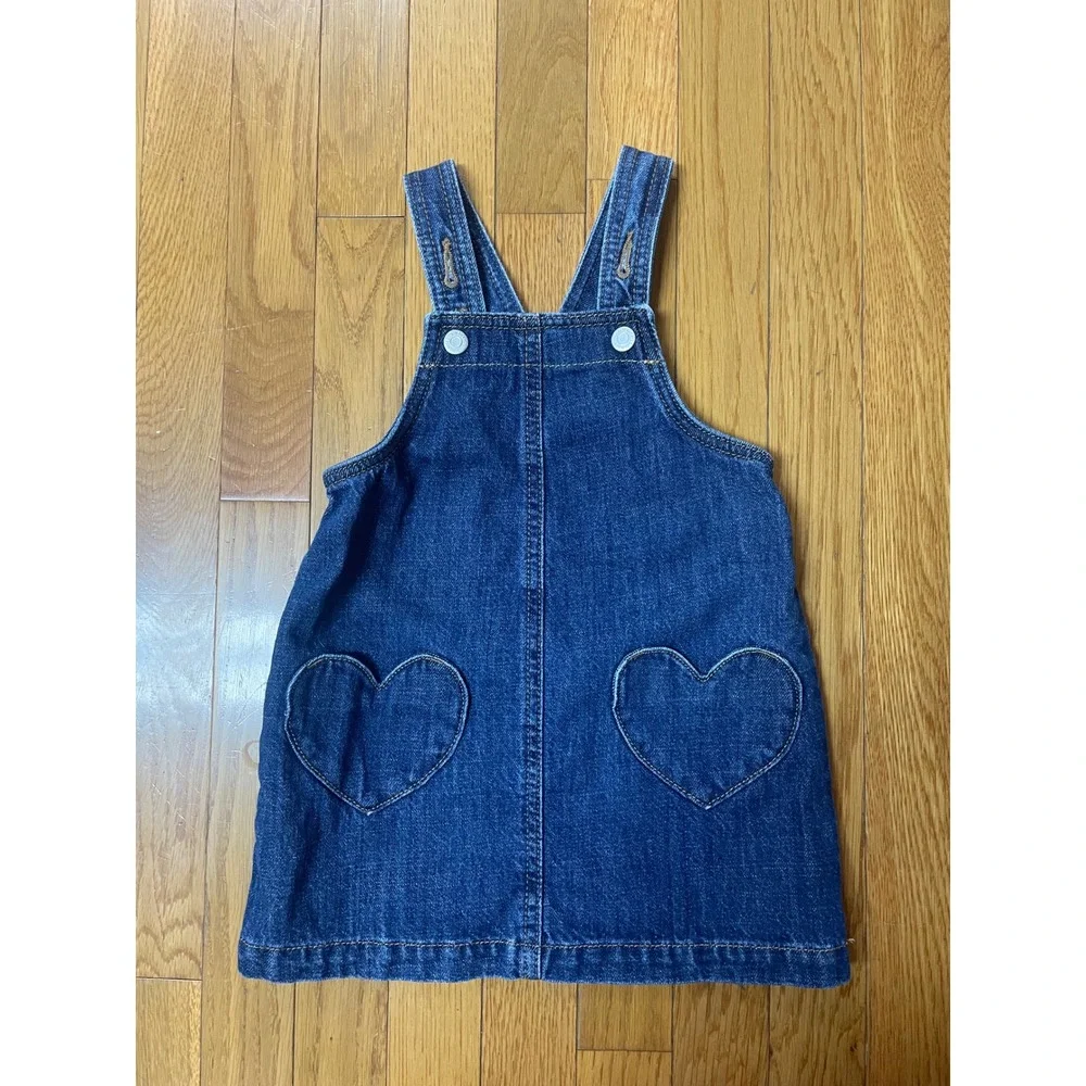 Old Navy‎ Kids Denim Jumper Dress Medium Wash Heart Pockets Blue 2T